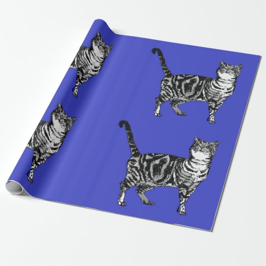 Niedliches Tabby Cat Navy Blauer Farbenfrost Wrapp Geschenkpapier (Ungerollt)