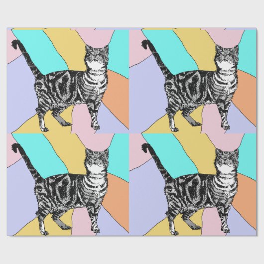 Niedliches Tabby Cat Pasta Geschenkpapier (Flach)