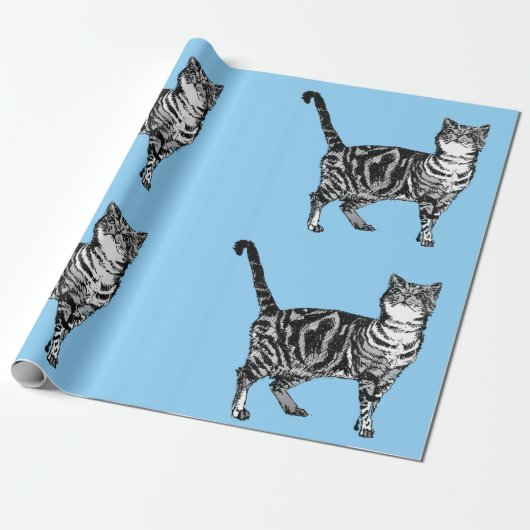 Niedliches Tabby Cat Pastel Blauer Teatro Sociale Geschenkpapier (Ungerollt)