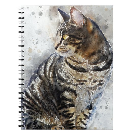Niedliches Tabby Cat Wasserfarbene Kunst, Dichtung Notizblock (Vorderseite)