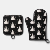 Niedliches Tabby Cats Muster Schwarz-weiß Ofenhandschuh & Topflappen-Set (Vorderseite)