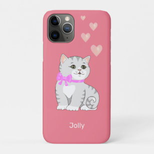 Niedliches Tabby Kitty Cat & Hearts auf Pink Case-Mate iPhone Hülle
