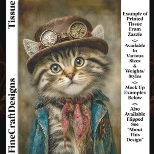 Niedliches Tabby Steampunk Kitten in Hat DN6L Deco Seidenpapier