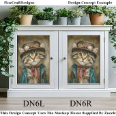 Niedliches Tabby Steampunk Kitten in Hat DN6R Deco Seidenpapier