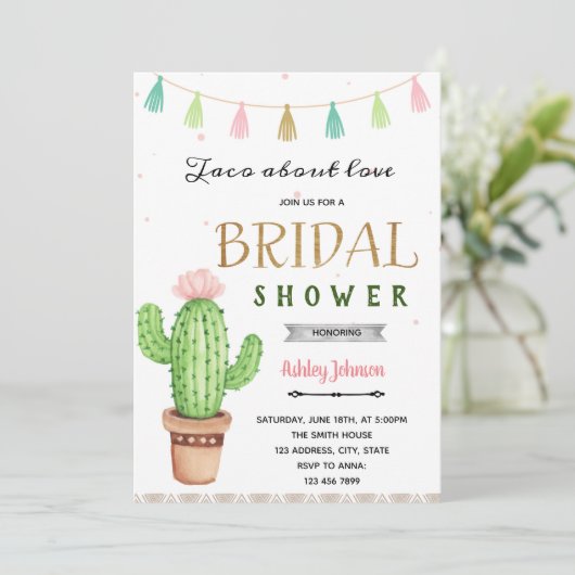 Niedliches tako über Liebe fiesta Party Einladung (Stehend Vorderseite)