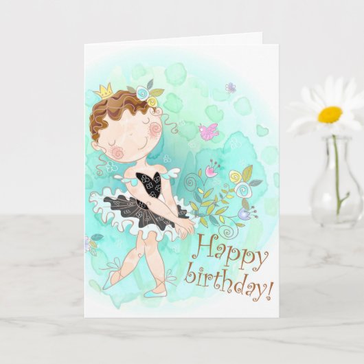 Niedliches Tanzen Ballerina Happy Birthday Karte (Kleine Pflanze)