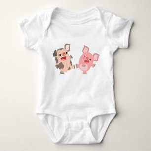 Niedliches Tanzen-Cartoon-Schwein-Baby-Kleid Baby Strampler