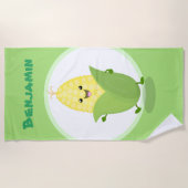 Niedliches Tanzen Kawaii Mais Cob Cartoon Abbildun Strandtuch (Vorderseite)