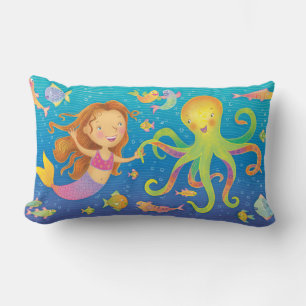 Niedliches Tanzen Mermaid und Octopus Throw Kissen