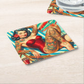 Niedliches Tattooed Swimsuit Button-up Rechteckiger Pappuntersetzer (angewinkelt)