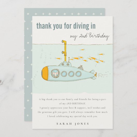 Niedliches Tauchen im Unterwasser-U-Boot jedes Leb Dankeskarte (Vorne/Hinten)