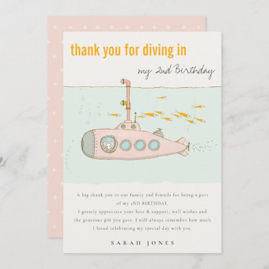 Niedliches Tauchen im Unterwasser-U-Boot jedes Leb Dankeskarte (Vorne/Hinten)