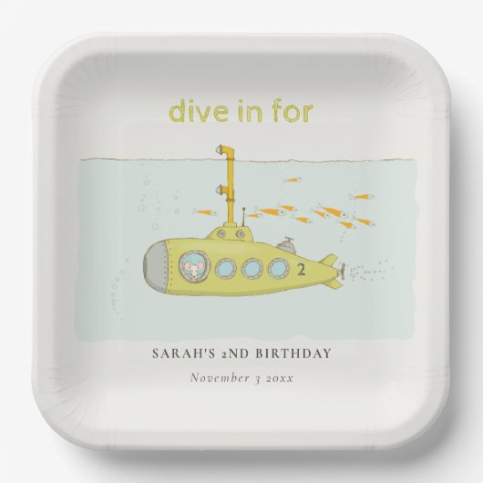 Niedliches Tauchen im Unterwasser-U-Boot jedes Leb Pappteller (Vorderseite)