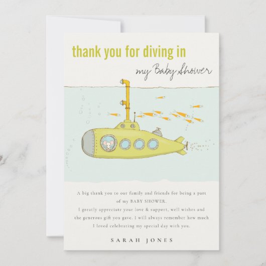 Niedliches Tauchen in Unterwasser-U-Boot-Kinderdus Dankeskarte (Vorderseite)