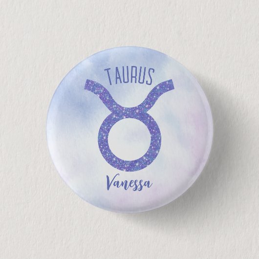 Niedliches Taurus Astrologie Signieren Personalisi Button (Vorderseite)