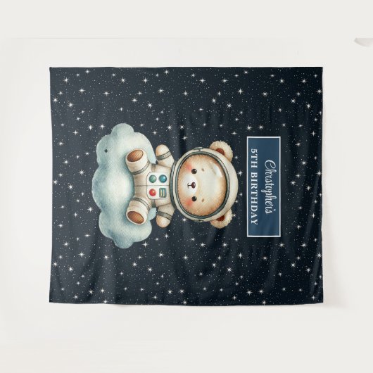 Niedliches Teddy Astronaut Party Hintergrund für J Wandteppich (Vorderseite (Horizontal))