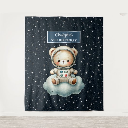 Niedliches Teddy Astronaut Party Hintergrund für J Wandteppich (Vorderseite)