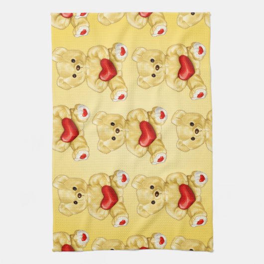 Niedliches Teddy Bär Holding Herz - Adorable Plush Geschirrtuch (Vertikal)