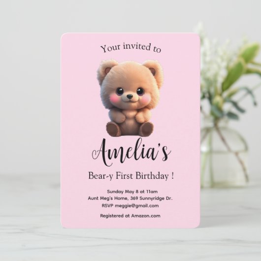 Niedliches Teddy Bären-Girl 1. Geburtstag (Stehend Vorderseite)