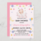 Niedliches Teddy Bärenmoon Ballon Babydusche Party Einladung (Vorne/Hinten)