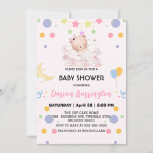 Niedliches Teddy Bärenmoon Ballon Babydusche Party Einladung