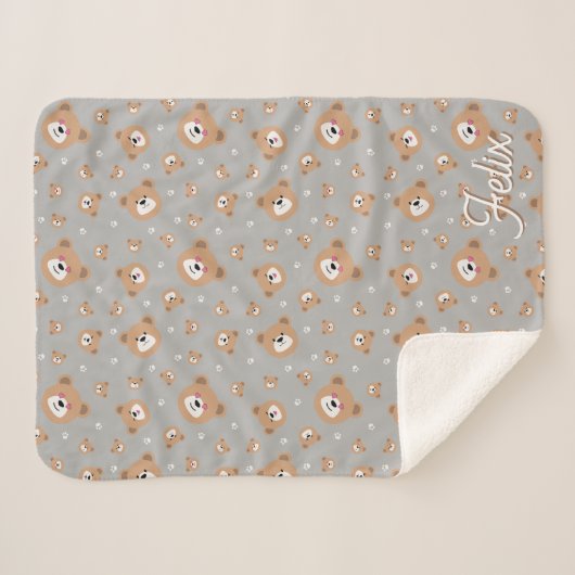 Niedliches Teddy-Bärenmuster Personalisiert Sherpadecke (Vorderseite (Horizontal))