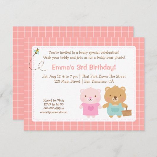 Niedliches Teddy-Bärn-Picknick scherzt Einladung (Vorne/Hinten)