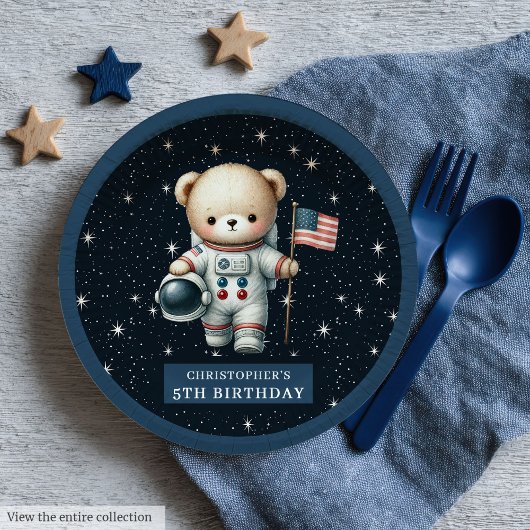 Niedliches Teddy Bear Astronaut Baby Boy Dusche Pa Pappteller