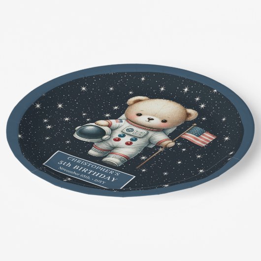 Niedliches Teddy Bear Astronaut Baby Boy Dusche Pa Pappteller (Schrägansicht)