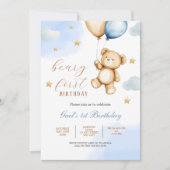 Niedliches Teddy Bear Baby Beary Erster Geburtstag Einladung (Vorderseite)