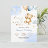 Niedliches Teddy Bear Baby Beary Erster Geburtstag Einladung (Stehend Vorderseite)