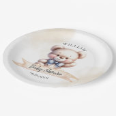 Niedliches Teddy Bear Baby Dusche Wasserfarbe Eleg Pappteller (Schrägansicht)