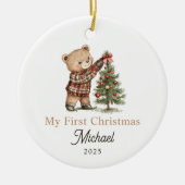 Niedliches Teddy Bear Baby's First Christmas Keramik Ornament (Vorne)