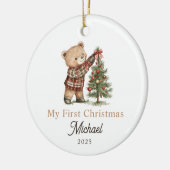 Niedliches Teddy Bear Baby's First Christmas Keramik Ornament (Links)