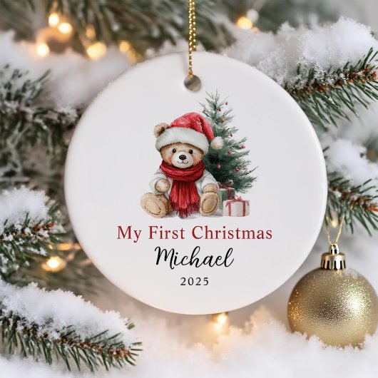 Niedliches Teddy Bear Baby's First Christmas Keramik Ornament