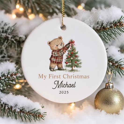 Niedliches Teddy Bear Baby's First Christmas Keramik Ornament