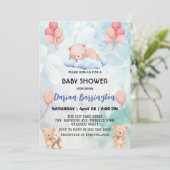 niedliches Teddy Bear Blume Ballon Babydusche Part Einladung (Stehend Vorderseite)