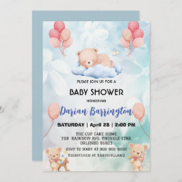niedliches Teddy Bear Blume Ballon Babydusche Part Einladung