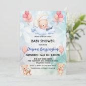 niedliches Teddy Bear Blume Ballon Babydusche Part Einladung (Stehend Vorderseite)