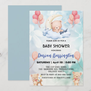 niedliches Teddy Bear Blume Ballon Babydusche Part Einladung