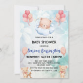niedliches Teddy Bear Blume Ballon Babydusche Part Einladung (Vorderseite)