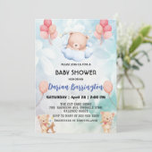 niedliches Teddy Bear Blume Ballon Babydusche Part Einladung (Stehend Vorderseite)