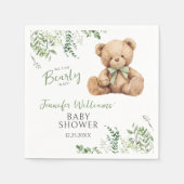 Niedliches Teddy Bear Bow Greenery Baby Boy Shower Serviette (Vorderseite)