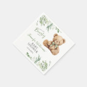 Niedliches Teddy Bear Bow Greenery Baby Boy Shower Serviette (Ecke)
