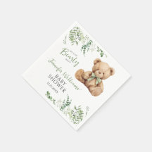 Niedliches Teddy Bear Bow Greenery Baby Boy Shower