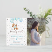 Niedliches Teddy Bear Boy Baby Duschkabine Foto Einladung (Stehend Vorderseite)