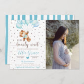 Niedliches Teddy Bear Boy Baby Duschkabine Foto Einladung (Vorne/Hinten)