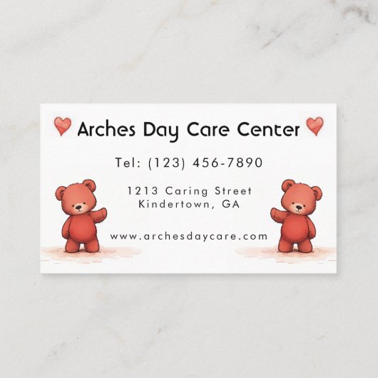 Niedliches Teddy Bear Daycare Center Babysitten Visitenkarte (Rückseite)
