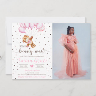 Niedliches Teddy Bear Girl Babydusche Foto Einladung