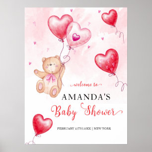 Niedliches Teddy Bear Heart Balloon Baby Dusche Wi Poster